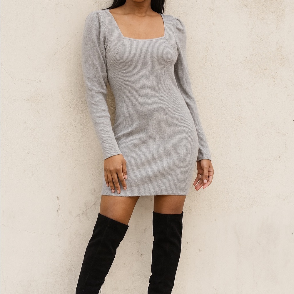 Lea & Viola Anthropologie Quiet Luxury sweater Knit dress Puff sleeve bodycon